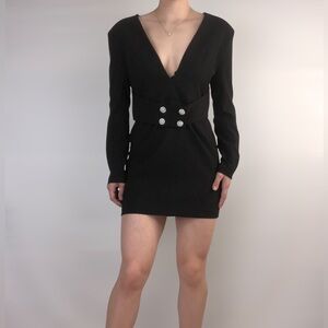 NWT ZARA Pearl Appliqué Belted Blazer Mini Dress Black Size M